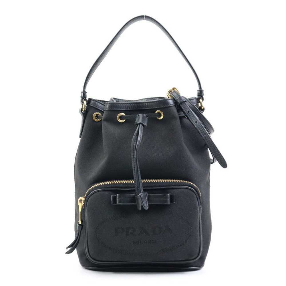 Prada crossbody shoulder bag canvas leather black gold
